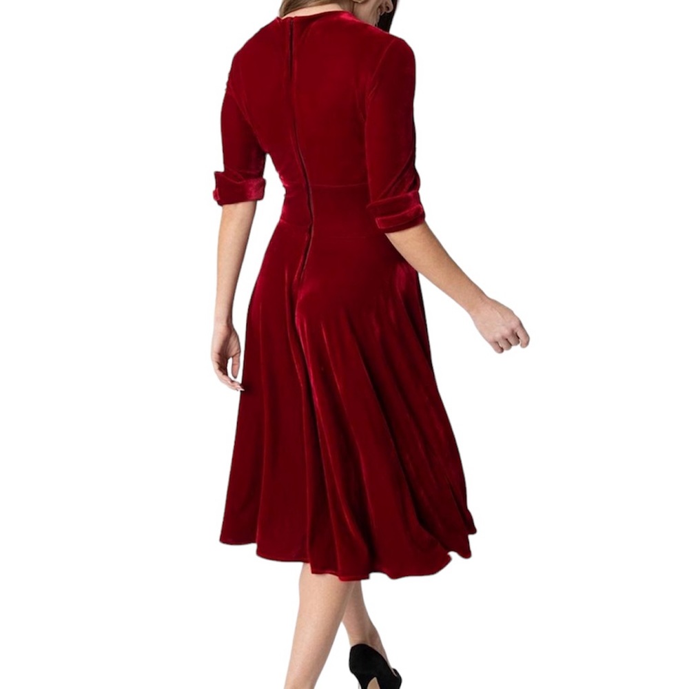Unique Vintage Burgundy Red Velvet Delores Dress - Size 2X/18 - Picture 4 of 11